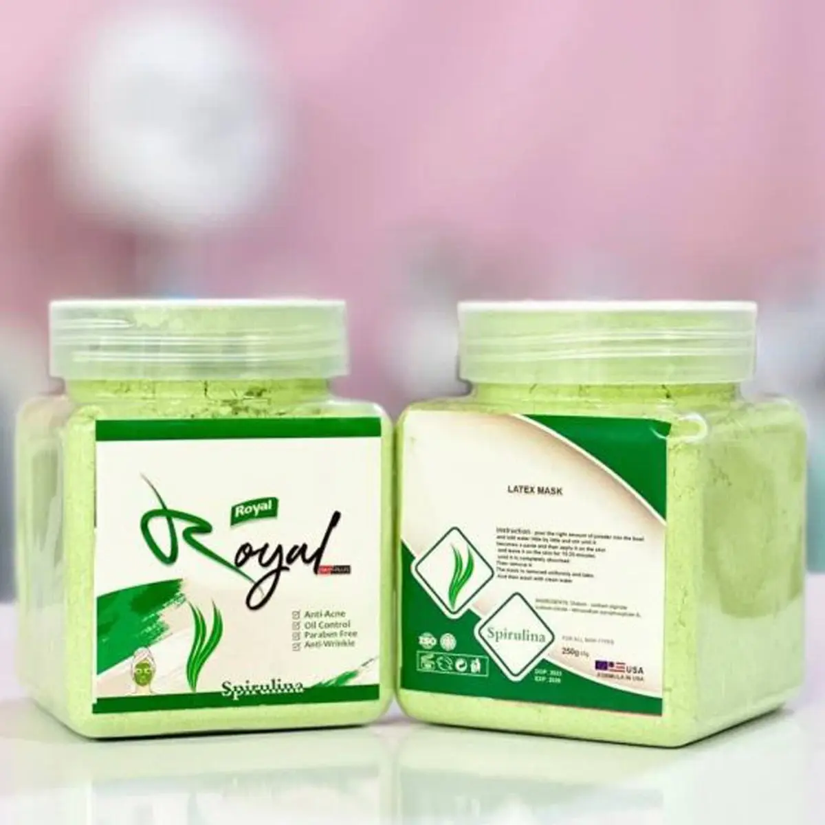 ماسک لاتکسی لایه بردار پوست عصاره جلبک اسپیرولینا برند رویال ROYALحجم 250 گرم