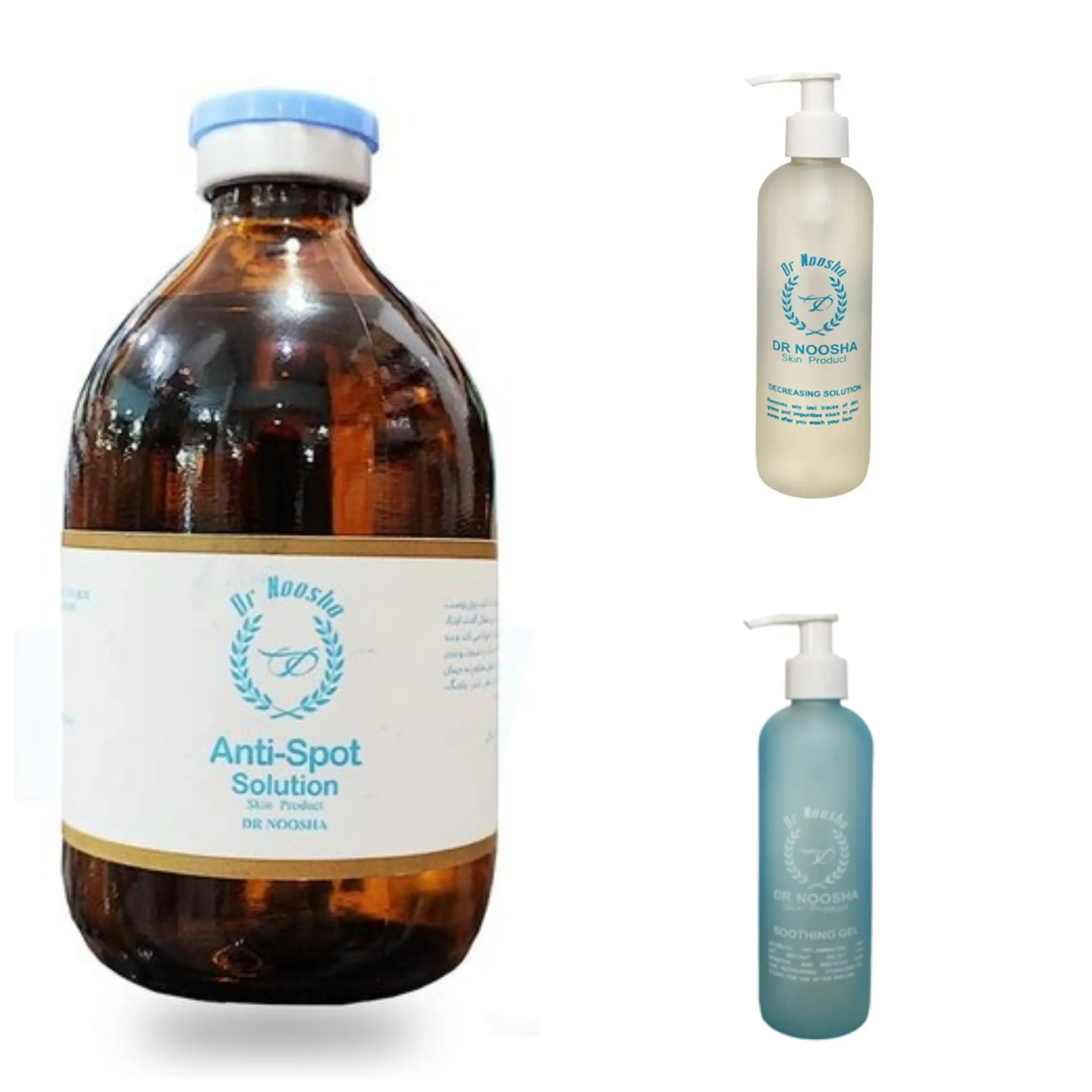 پک محلول اسیدتراپی ضدلک و روشن کننده دکترنوشا حجم 100 میل و محلول قبل اسید تراپی و ژل بعد از اسید تراپی و رقیق کننده