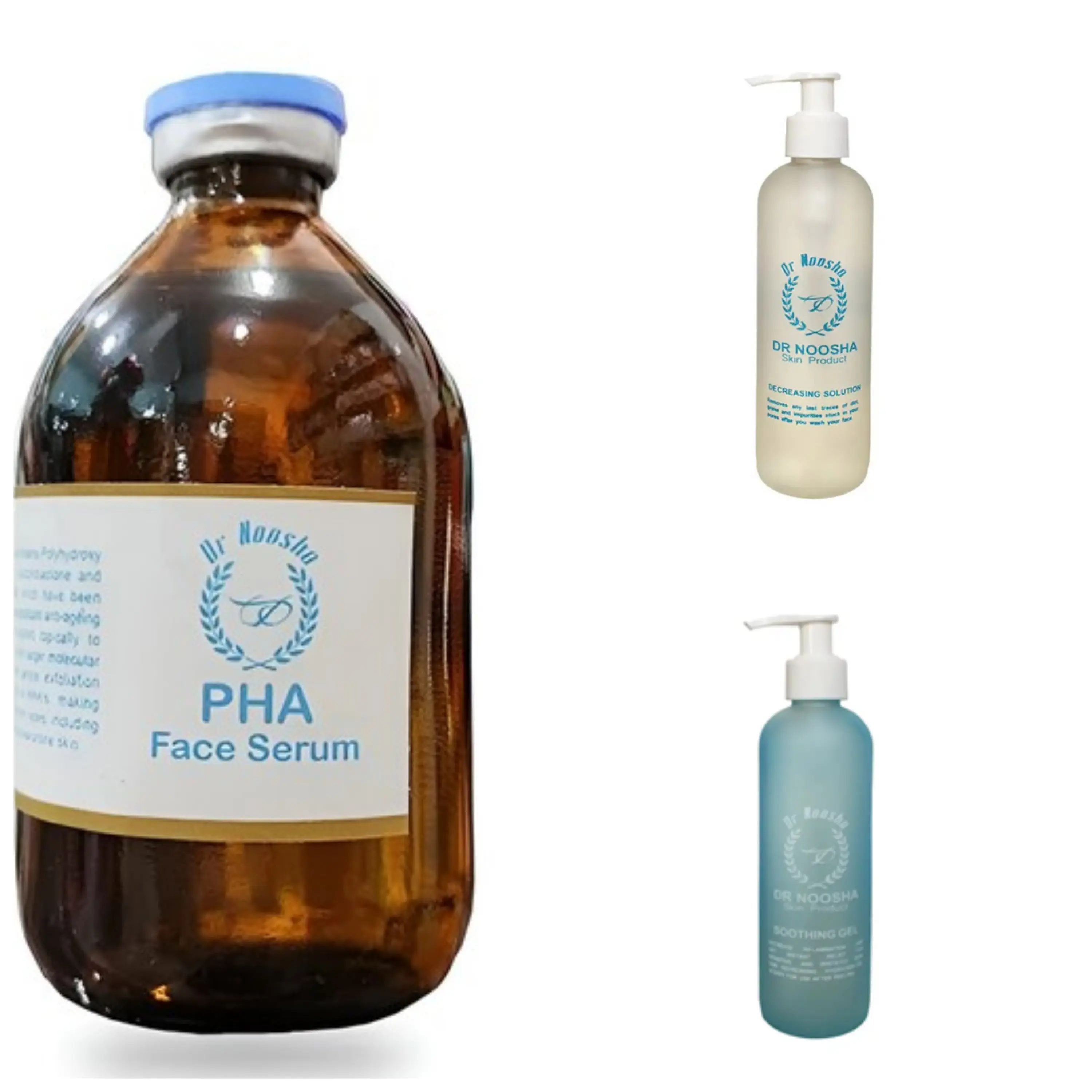 پک محلول اسیدتراپی پ اچ آ (PHA) دکتر نوشا حجم 100 میل به همراه محلول قبل اسید تراپی و ژل بعداز اسید تراپی و رقیق کننده