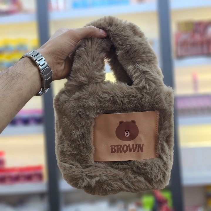کیف دستی خزدار خرسی مدل BROWN فانتزی دخترانه