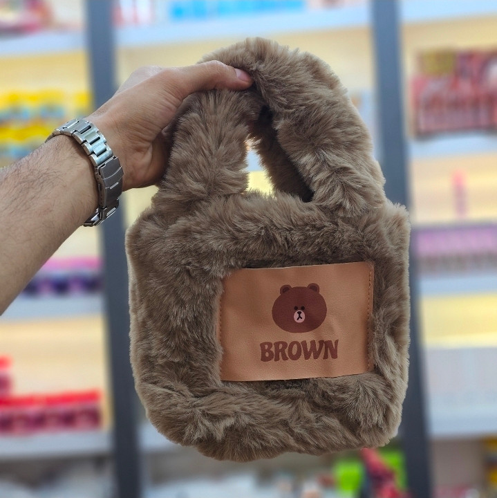 کیف دستی خزدار خرسی مدل BROWN فانتزی دخترانه